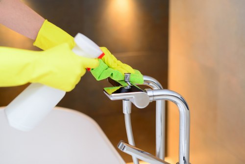 Professional carpet cleaning work in a safe environment
