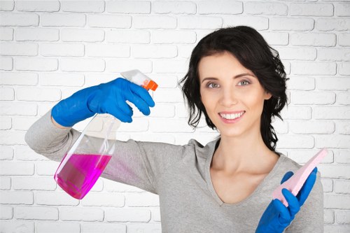 Technician using carpet cleaning machine with care